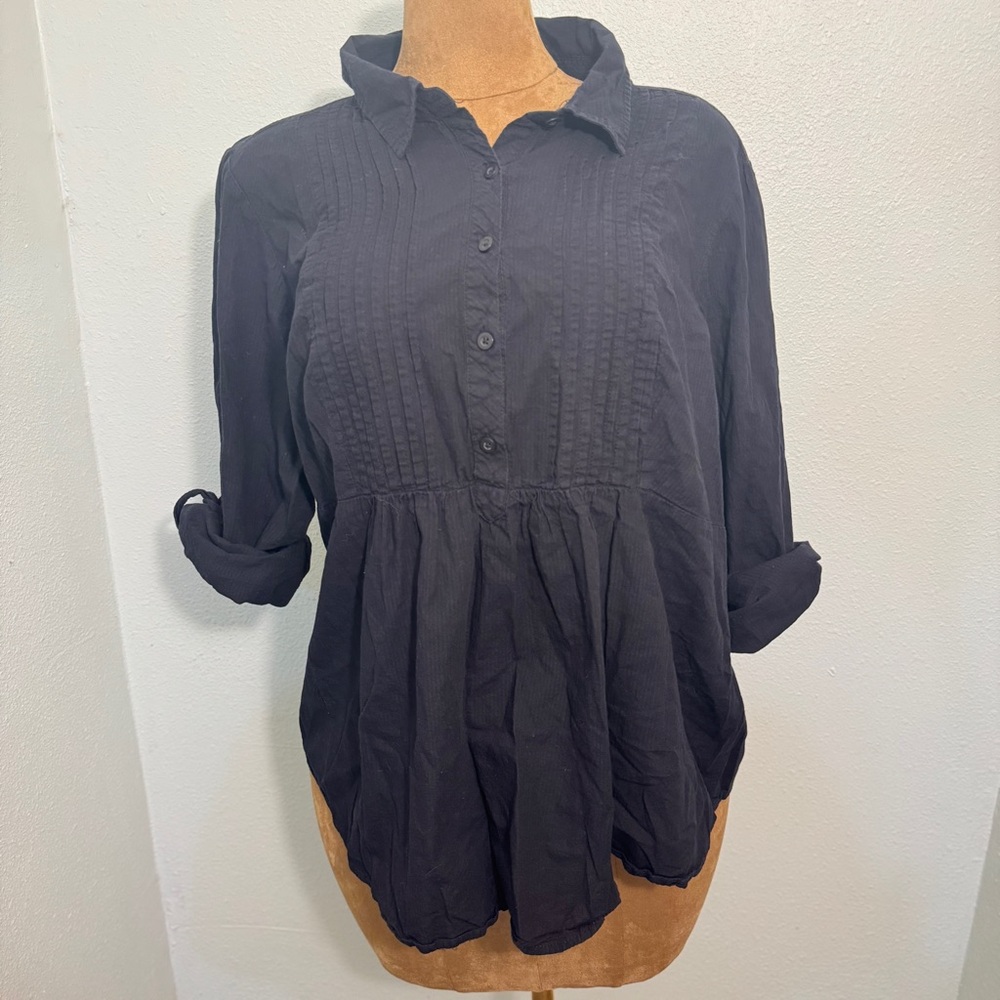 torrid Black Button-Up Pintuck Peplum Blouse